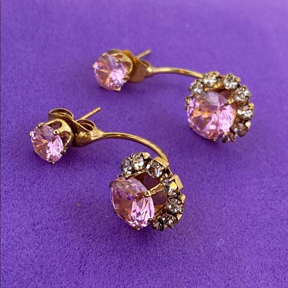 💛 Elegant Gold Plated Pink Crystal Earrings - Picture 1 of 5